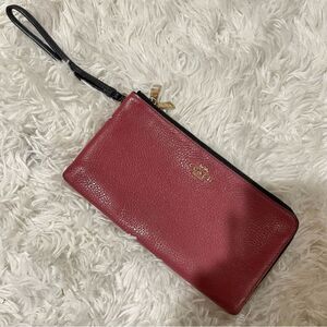 Coach Color Block Rouge Creme Pebbled Leather Large Double Zip Wristlet Clutch